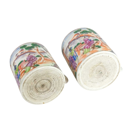 319 - A suite of three Chinese Mandarin pattern export mugs. Qianlong, each also painted with an iron red ... 