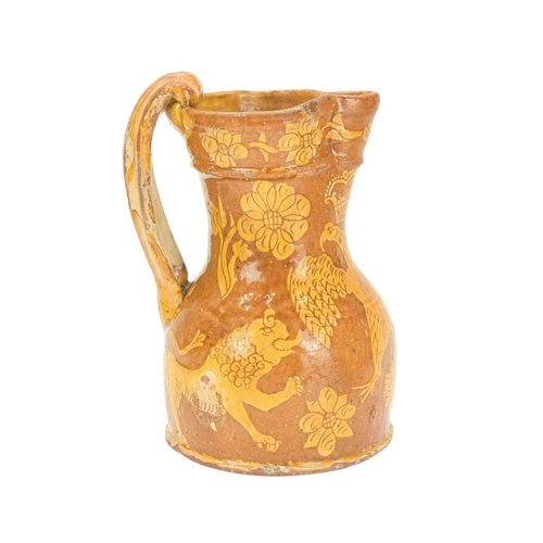 594 - A good North Devon slipware harvest jug, probably Barnstaple. Circa 1770, of unusual form, decorated... 