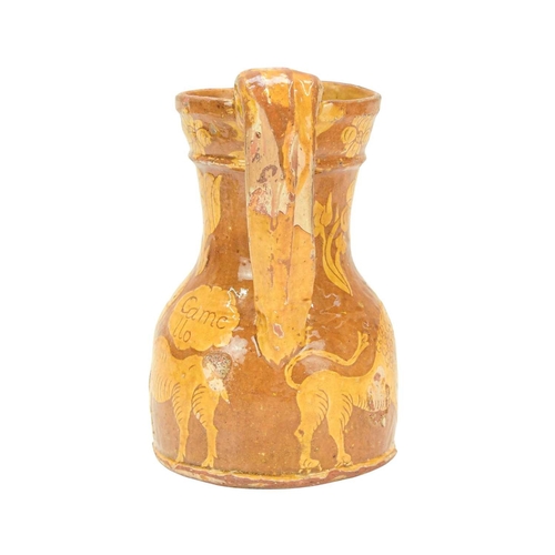594 - A good North Devon slipware harvest jug, probably Barnstaple. Circa 1770, of unusual form, decorated... 