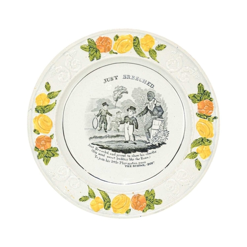 596 - A Prattware nursery plate, probably James and Ralph Clews, circa 1820. The floral and cornucopia mou... 