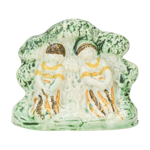 628 - A Staffordshire Pratt ware figure group of the babes in the wood. Circa 1820, with ochre, brown and ... 