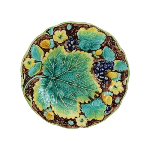 724 - A set of Samuel Alcock moulded dessert plates. Mid 19th century, majolica ware depiciting fruiting v... 