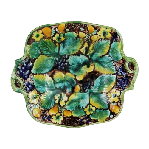 724 - A set of Samuel Alcock moulded dessert plates. Mid 19th century, majolica ware depiciting fruiting v... 