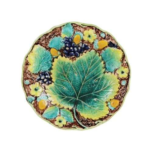 724 - A set of Samuel Alcock moulded dessert plates. Mid 19th century, majolica ware depiciting fruiting v... 