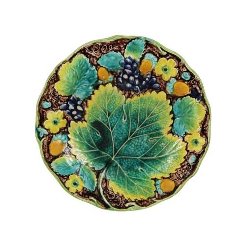 724 - A set of Samuel Alcock moulded dessert plates. Mid 19th century, majolica ware depiciting fruiting v... 