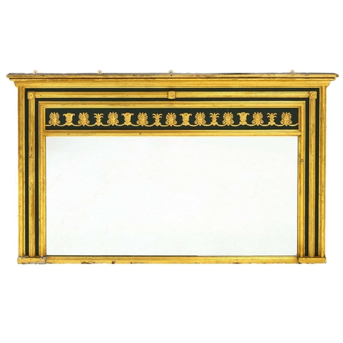 757 - A Regency gilt overmantel mirror. The frieze with applied gesso anthemion and harebells on a painted... 