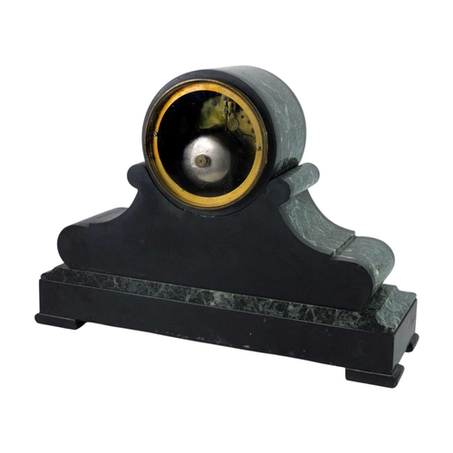 763 - A French marble cased mantel clock. Late 19th century, white enamel chapter ring with Roman numerals... 