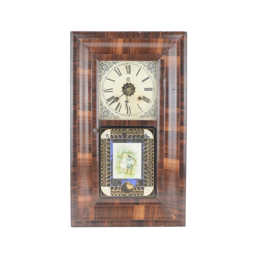764 - An American 19th century rosewood wall clock. Labelled for the Waterbury Clock Co, with a glazed doo... 