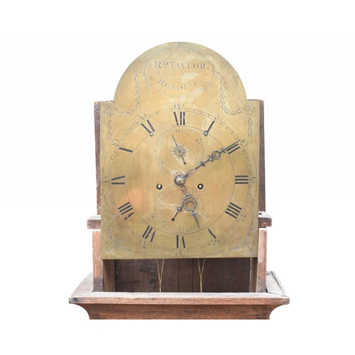 766 - An oak eight day longcase clock. The arched brass dial signed Rd Taylor, Reading, with subsidiary ca... 