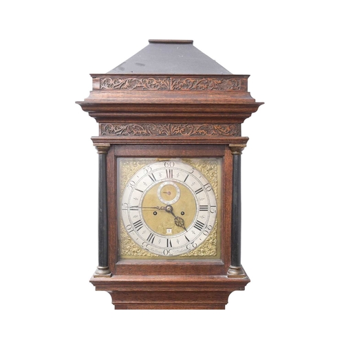 769 - An eight-day oak longcase clock by Jer Berry N Petherton. With a blind fret carved caddy top, the 30... 