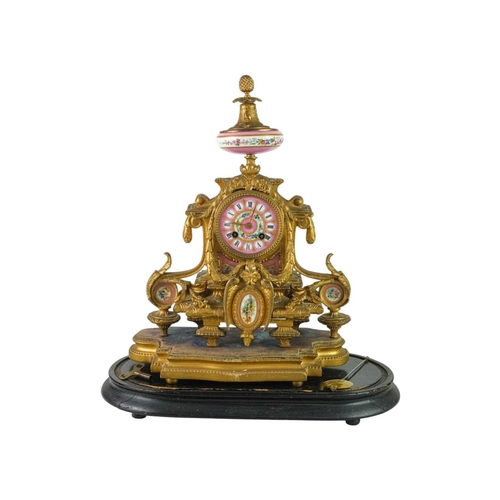 772 - A French 19th century gilt metal and porcelain mantel clock. The movement stamped Brevette and C.J. ... 