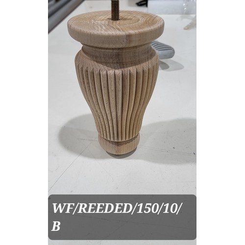 280 - 290 LARGE ORNATE REEDED LEGS IN RAW BEECH 150MM H, 88MM W, M8 FIX (20MM PROTRUSION ON THE M8 BOLT)