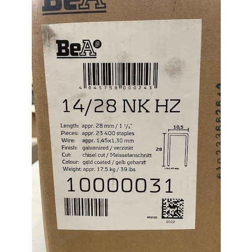 63 - BEA FRAME STAPLES. 2 BOXES OF 14/28 FRAMING STAPLES. 23,400 PER BOX

BEA CODE: 14/28 NK HZ 10000031