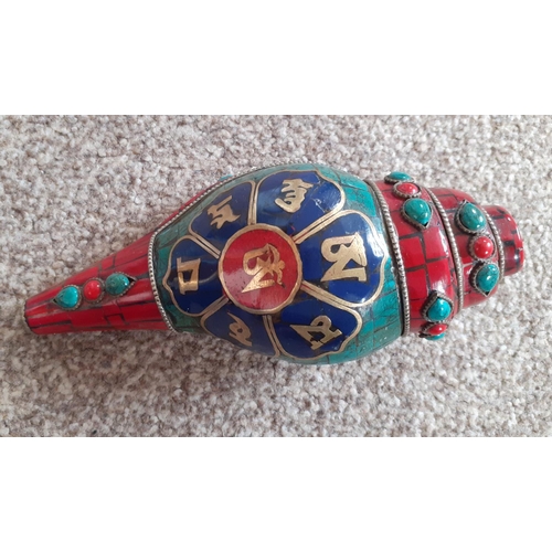 1 - Tibetan Conch Shell - Decorated  Length - 15.5 cm