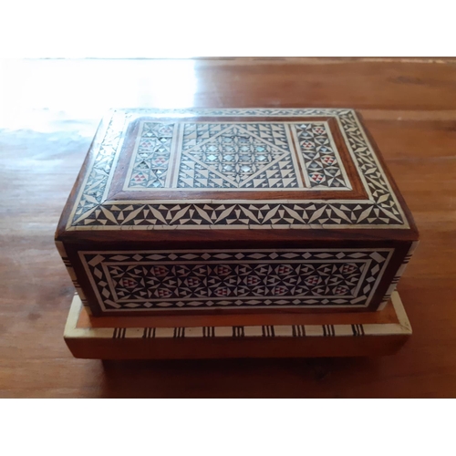 206 - Wooden Highly Decorative Musical Cigarette Storage Box, Wind Up from Bottom - Working Order