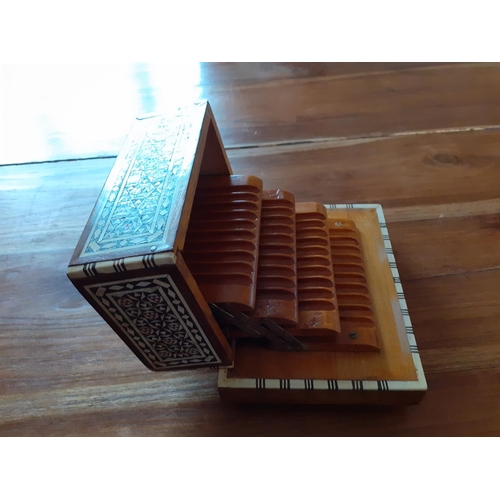 206 - Wooden Highly Decorative Musical Cigarette Storage Box, Wind Up from Bottom - Working Order