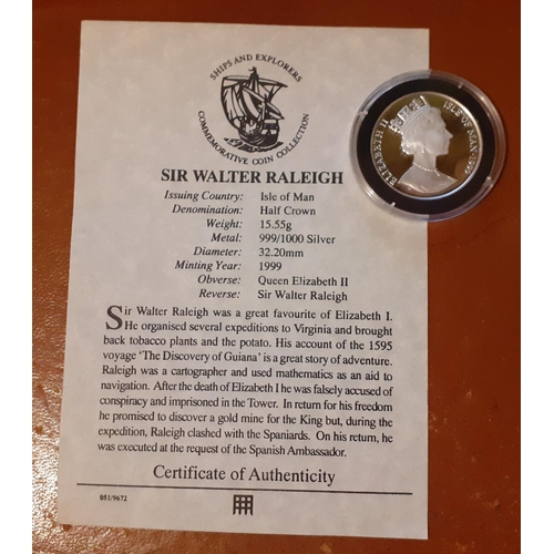 242 - 1999 Isle Of Man 1/2 Crown Silver Proof Coin - Sir Walter Raleigh