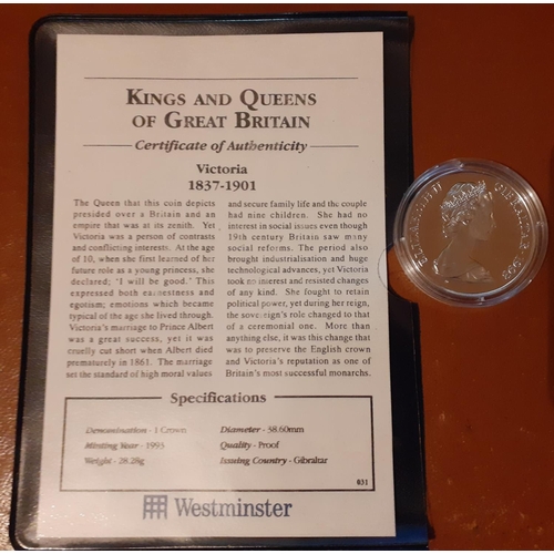 245 - 1993 Gibralter Silver Proof 1 Crown Coin - Kings and Queens of Great Britain - Victoria 1837-1901