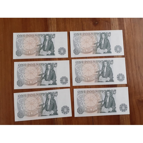 278 - Six x Bank of England £1 Notes ( J B PAGE) - 
Consecutive.