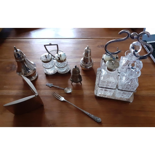 290 - Silver Plated Cruet Decanter Set Plus other Plated Items