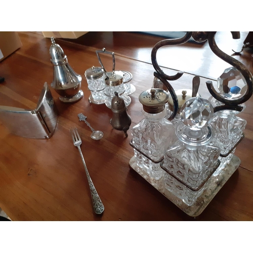 290 - Silver Plated Cruet Decanter Set Plus other Plated Items