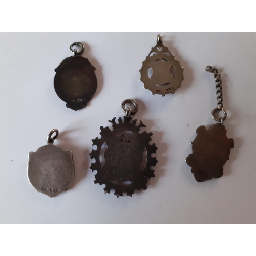 293 - Five Sporting Hallmarked Silver Fobs  Largest Fob has a date of 1892 inscribed