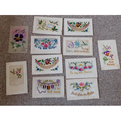 299 - Collection of 11 WWI Embroidered Postcards