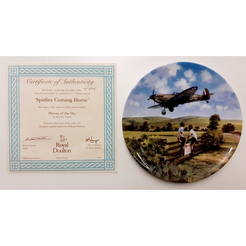 301 - Four x Royal Doulton Spitfire And Lancaster Bomber Commemorative Plates With Certificates