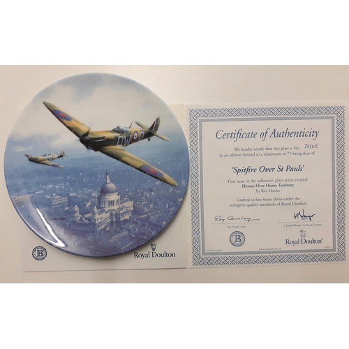 301 - Four x Royal Doulton Spitfire And Lancaster Bomber Commemorative Plates With Certificates