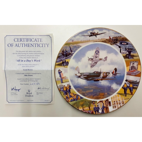 301 - Four x Royal Doulton Spitfire And Lancaster Bomber Commemorative Plates With Certificates