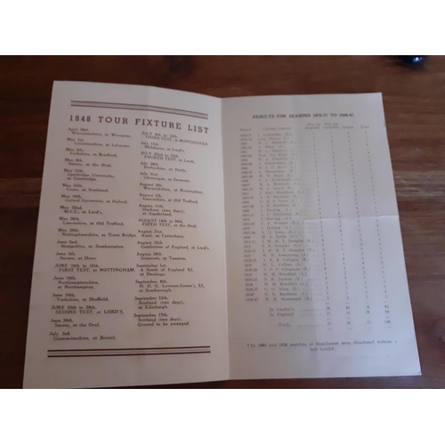 99 - 1948 Australian Cricket Tour Programme of Fixtures and Signatures inc Donald Bradman