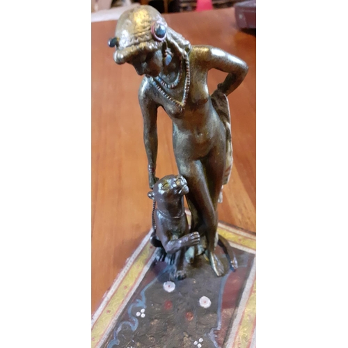 317 - Franz Bergman Bronze - Nude with Panther including Chain. Signature on reverse. 16cm Tall. Base meas... 