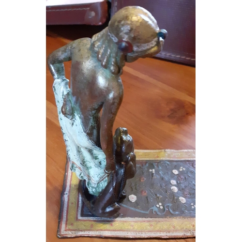 317 - Franz Bergman Bronze - Nude with Panther including Chain. Signature on reverse. 16cm Tall. Base meas... 