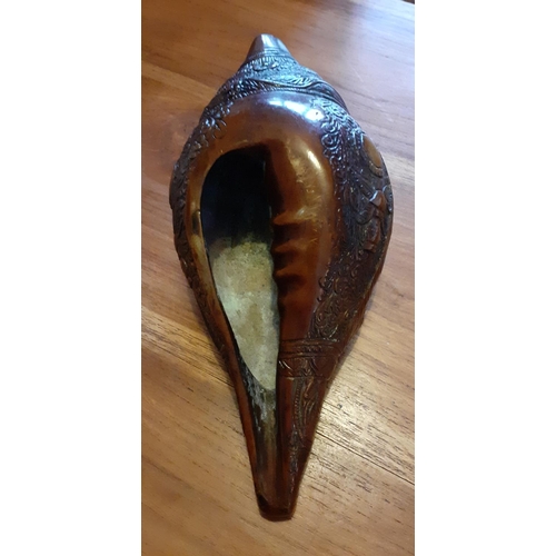 318 - Bronze Conch Shell. Hand Carved Measures 23cm x 11cm Approx.