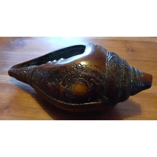 318 - Bronze Conch Shell. Hand Carved Measures 23cm x 11cm Approx.