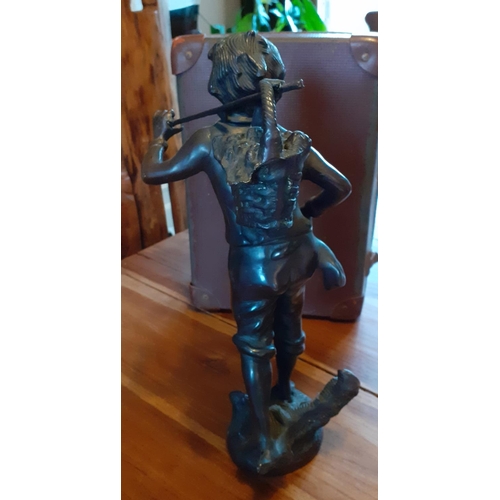 320 - Bronze Figurine of Boy with Stick. Stands 35 cm tall.