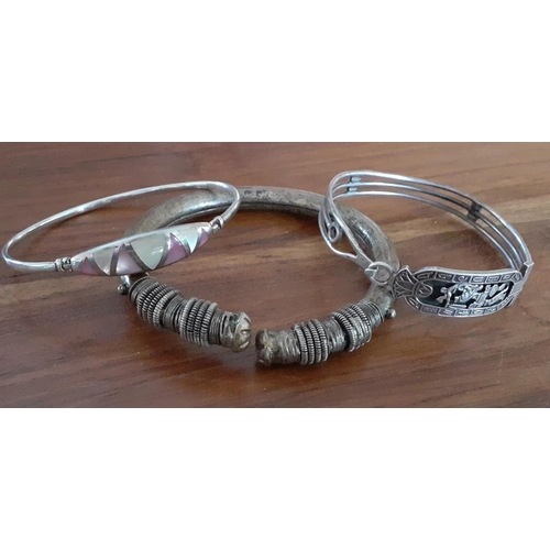 332 - 3 Ladies Wrist Bangles - At Least one Silver