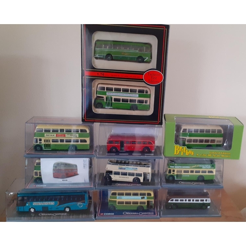 125 - Ten Mixed Manufacturer Die Cast Buses in Boxes