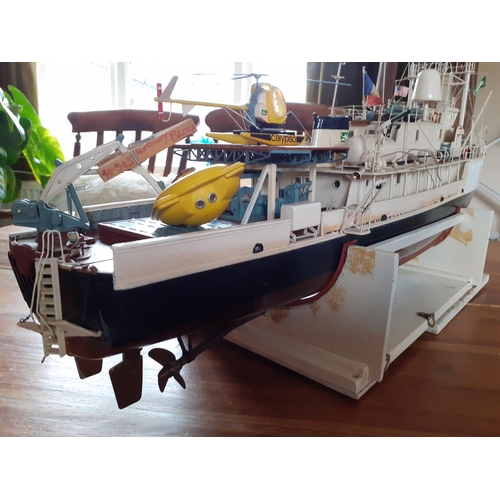 134 - Large Heavily Detailed Collectors Model Boat   -Measures 37 Inches in length. On Wooden Framed Stand... 