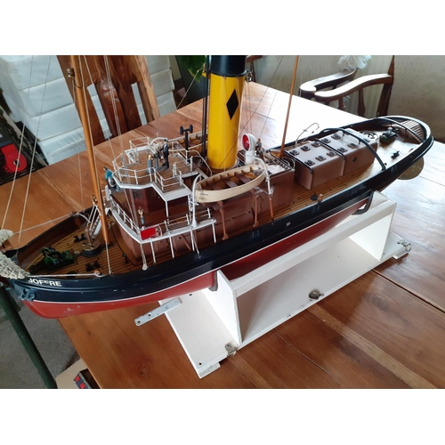 135 - Large Heavily Detailed Collectors Model Boat   -Measures 30 Inches in length. On Wooden Framed Stand... 