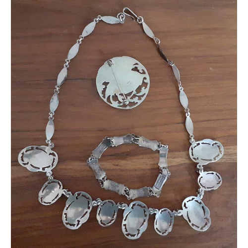 333 - Oriental Sterling Silver Necklace, Bracelet and Brooch