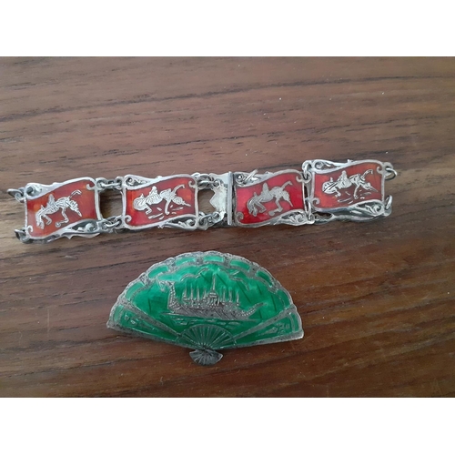 337 - Oriental Sterling Silver Bracelet and Brooch