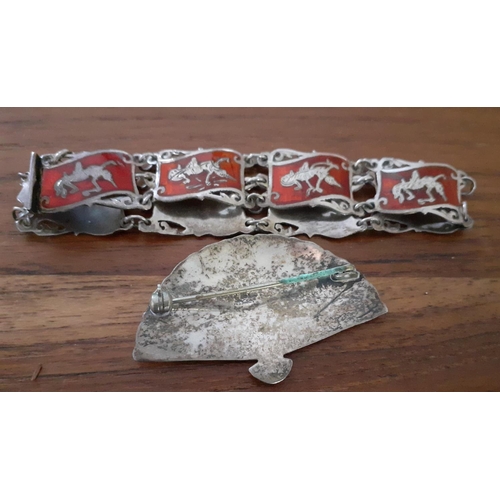 337 - Oriental Sterling Silver Bracelet and Brooch