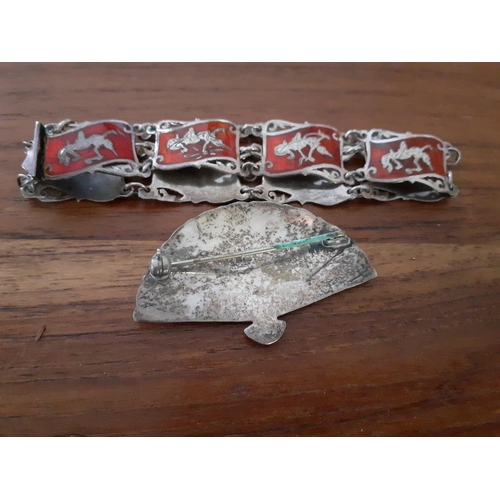 337 - Oriental Sterling Silver Bracelet and Brooch