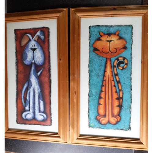 160 - Four Framed Prints -  Fish & Dog / Cat - Two Pairs of Prints