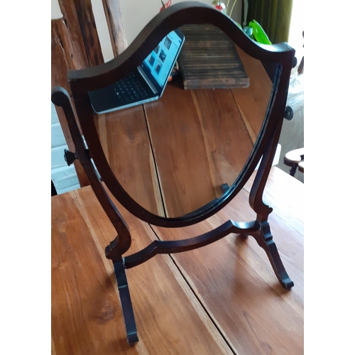 389 - Early Shield Type Wooden Framed Swing Mirror. Measures 22 Inches Tall x 14 Inches Wide approx.