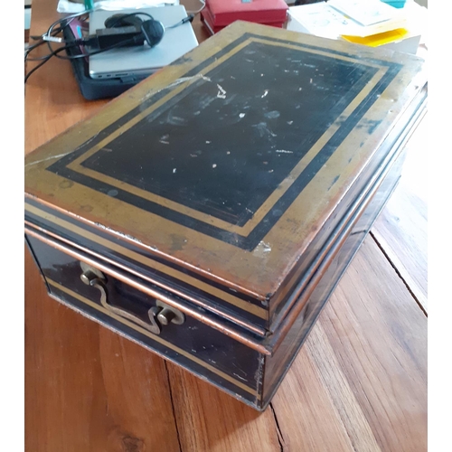 391 - Large Metal Deeds Type Case Trunk with Metal Divider. Measures 45cm x 30 x 17 cm