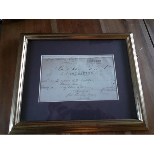 21 - John & Lyell & Co Gunmakers Framed Receipt - 30th October 1877 addressed to George Anderson Esq.;