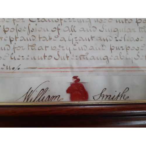 24 - Historical Indenture Framed Document 1756 , Stamped William Smith. Frame measures 60cm x 45cm approx... 