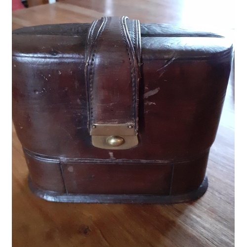 29 - Early Ladies Perfume Leather Travel Case - Three Glass decanters with glass stopper and screw lids i... 